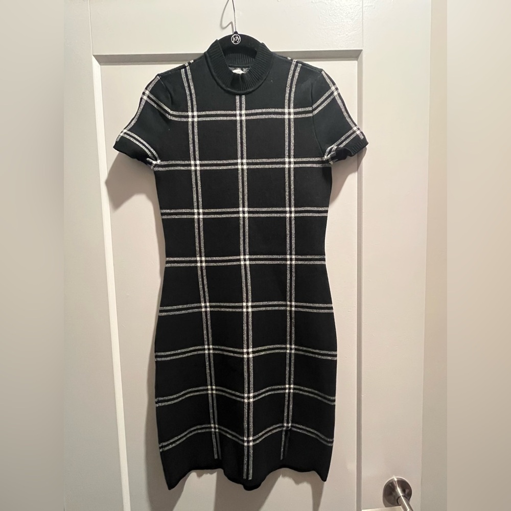Abercrombie & Fitch Black Knit Mini Dress with White Plaid
